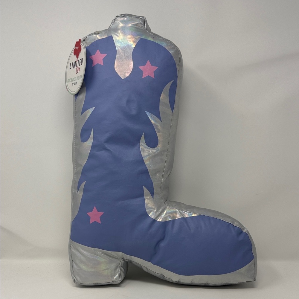 Limited Too -Silver and Purple Cowboy Boot Plush Rest Pillow 12x18”
